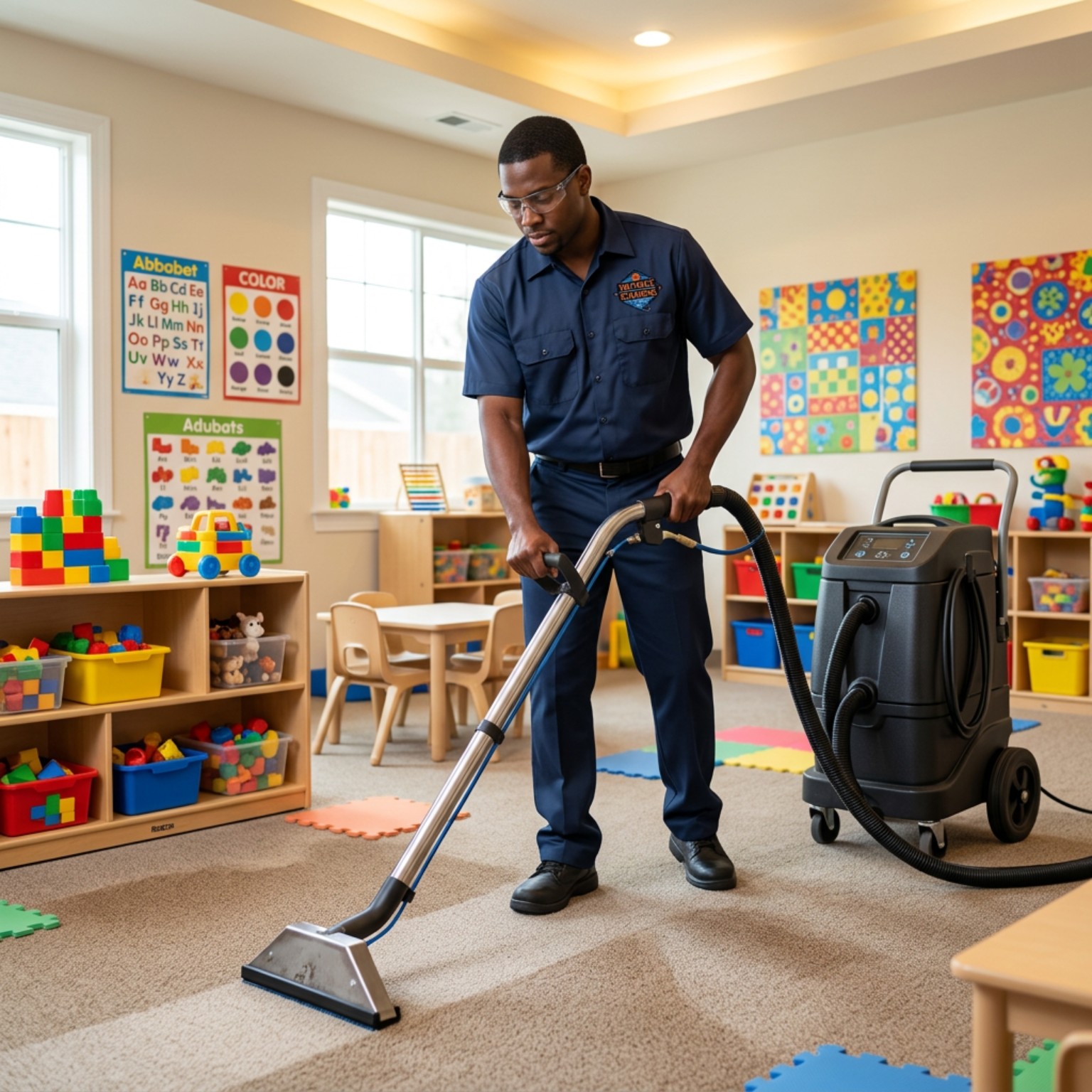 Carpet extraction cleaning in a commercial space